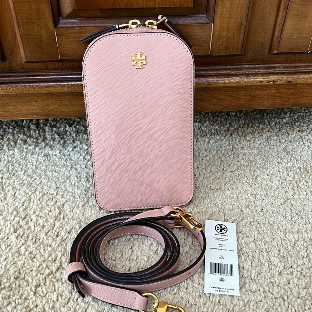 Tory Burch Emerson phone crossbody light meadow sweet in pink quartz . - Picture 2 of 9